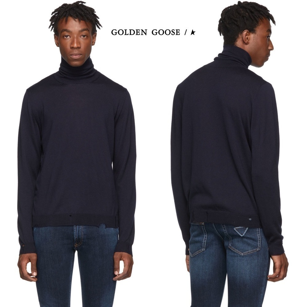 {L} Golden Goose Navy Wool Tomio Turtleneck